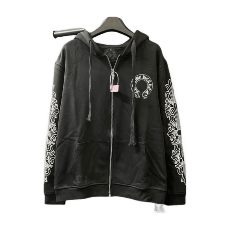 Chrome Hearts Zip-Up Preto Detalhes Brancos